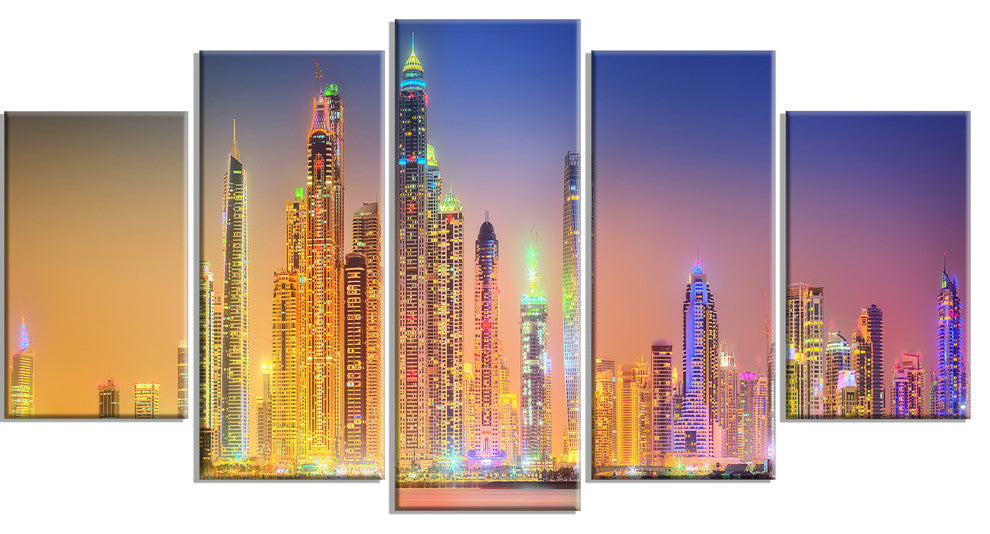 "Dubai Marina Skyscrapers" Cityscape Canvas Print60"x32", 5-Panels