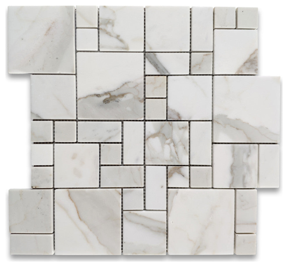Calacatta Gold Marble Versailles French Paragon Mosaic Tile Polished, 1 sheet