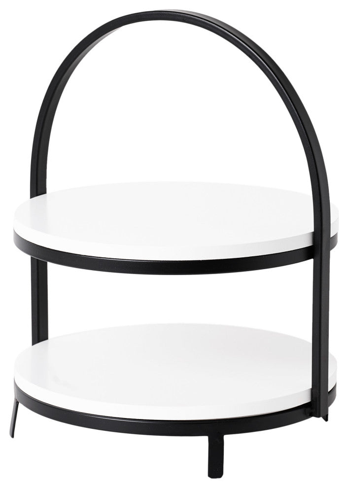 American Art Decor 2-Tier White Wood Metal Storage Display Tray