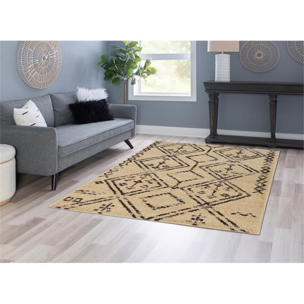 Linon Moroccan Fes Power Loomed Polypropylene 5'x7' Rug in Brown