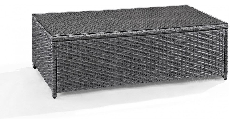 Palm Harbor Outdoor Wicker Glass Top Table, Gray Wicker