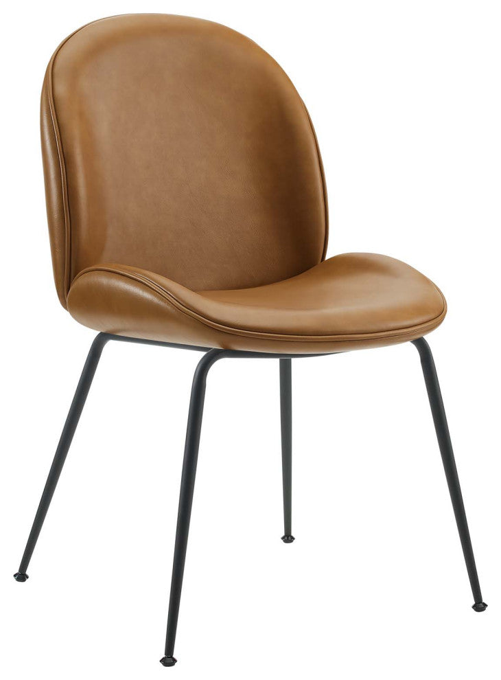 Scoop Black Powder Coated Steel Leg Vegan Leather Dining Chairs Set of 2, Tan