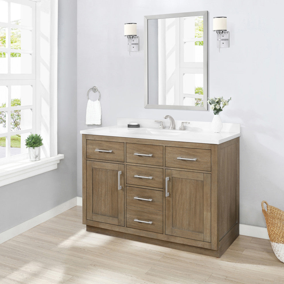 Ove Decors Bailey 48" Single Sink Vanity, Driftwood Oak With Black Hardware