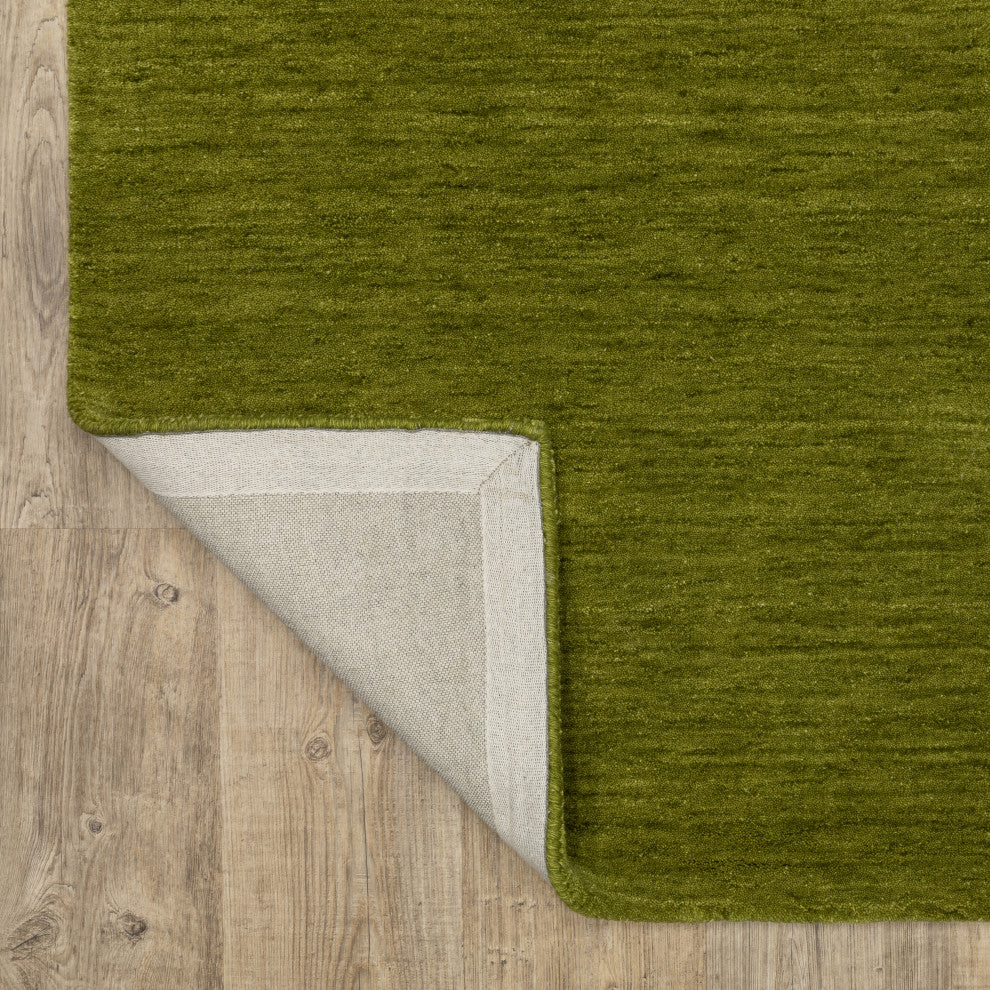 Apollo Heathered Solid Olive Green Hand-Made Wool Area Rug 5' x 8'