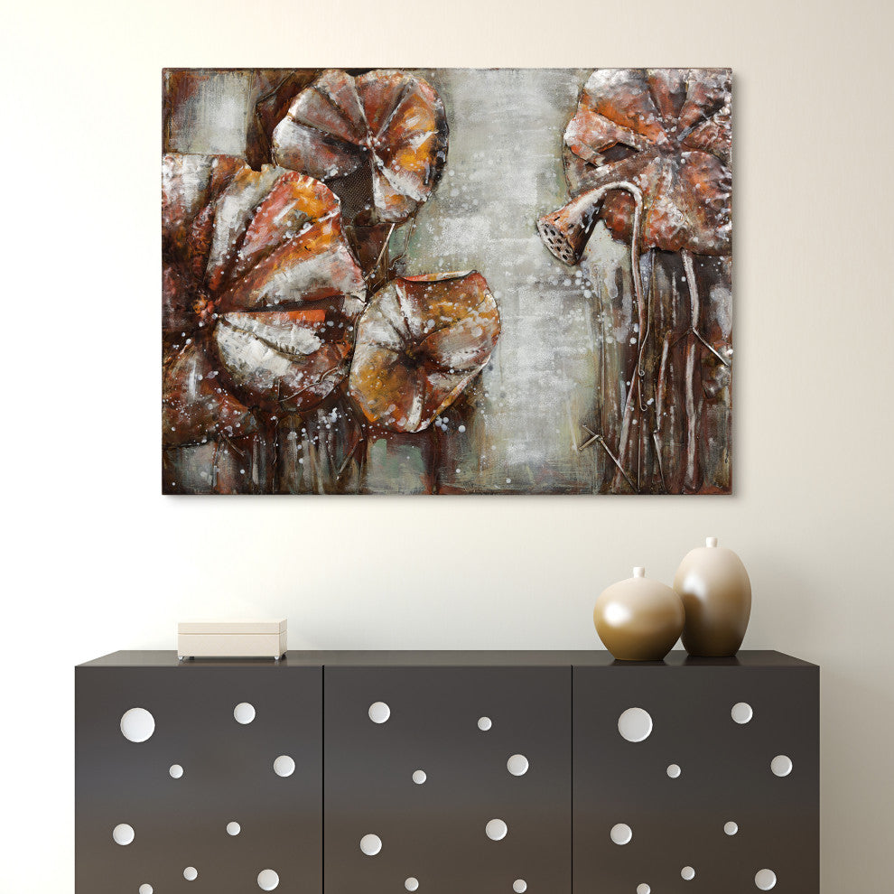 "Water Lilly Pads" Mixed Media Iron Hand Painted Dimensional Wall Art