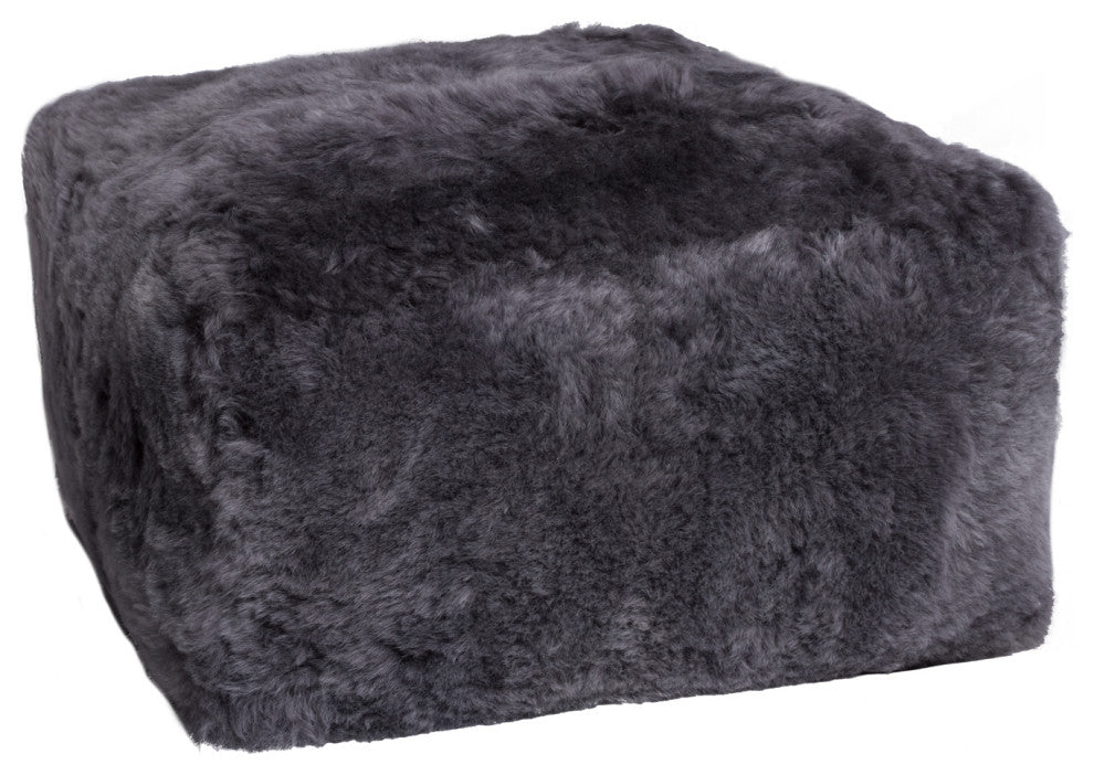 HomeRoots 24" x 24" x 12" Brisa Short-Hair Sheepskin Cube Pouf