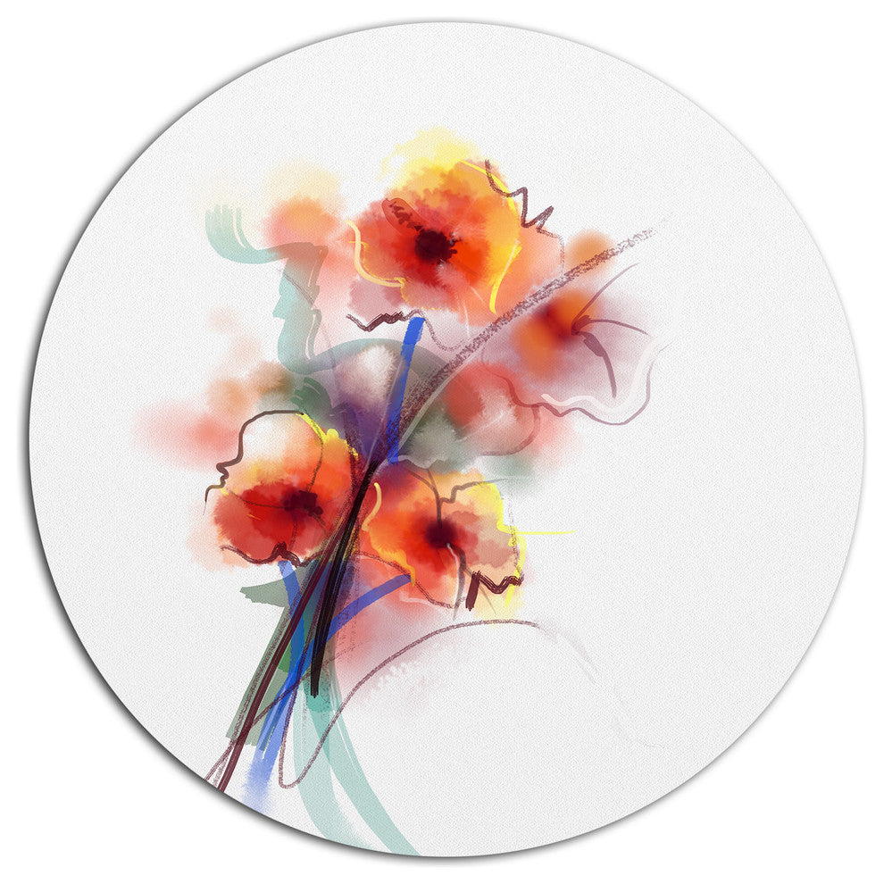 Soft Color Flowers On White Background, Floral Disc Metal Wall Art, 23"