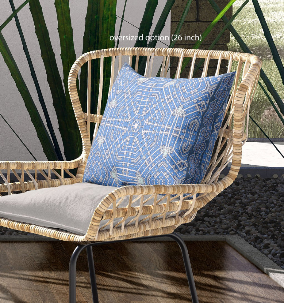 26 Blue White Geostar Indoor Outdoor Throw Pillow