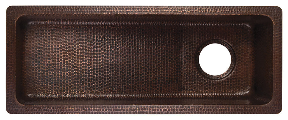 28" Rectangle Hammered Copper Slanted Bar/Prep Sink, 3.5" Drain Opening
