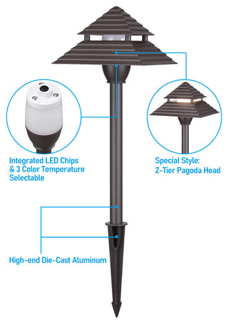 6 Pack 3CCT LED Pathway Lights, Low Voltage Landscape Lights, IP65, Aluminum
