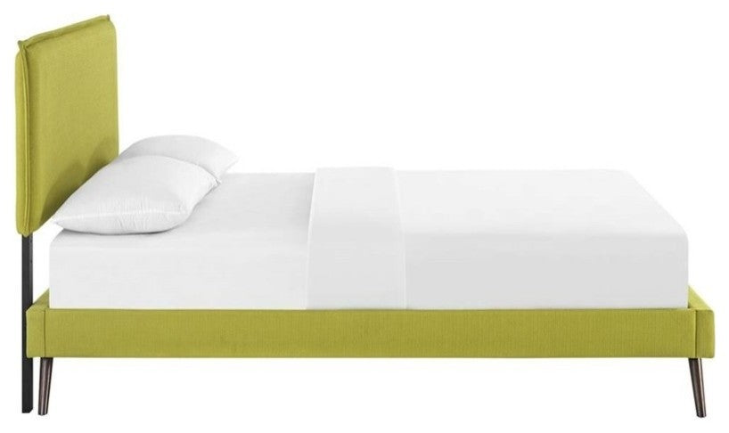 Modway Camille Queen Fabric Platform Bed With Round Splayed Legs, Wheatgrass