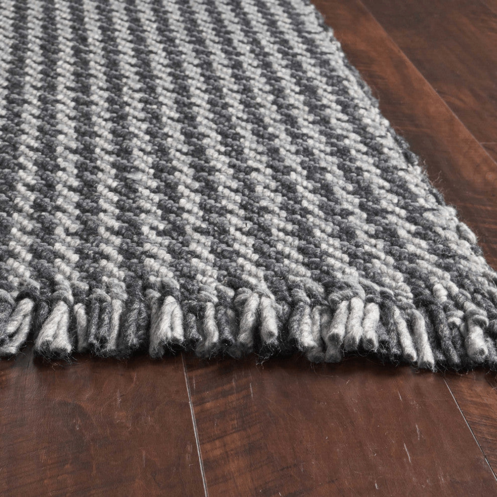 3' X 5' Gray Wool Houndstooth Hand Woven Area Rug