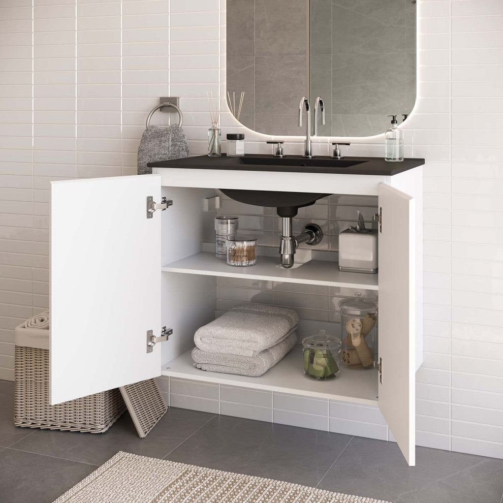 Bryn 30" Wall-Mount Bathroom Vanity, White Black