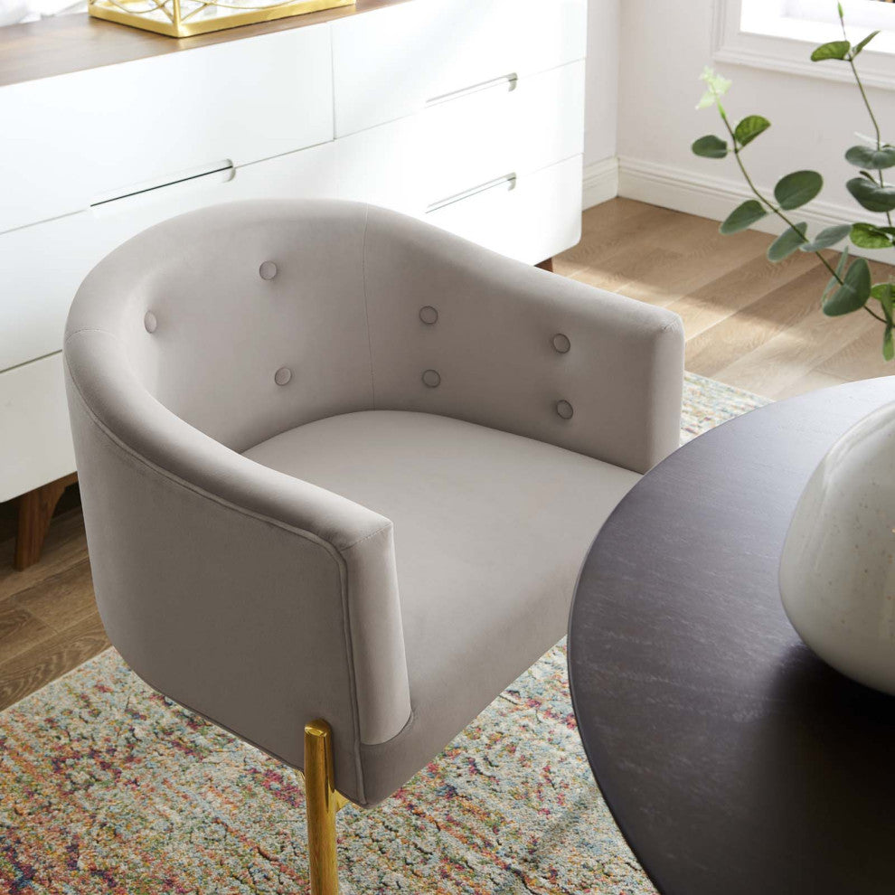 Tufted Accent Chair, Set of 2, Velvet, Metal, Gray, Modern, Lounge