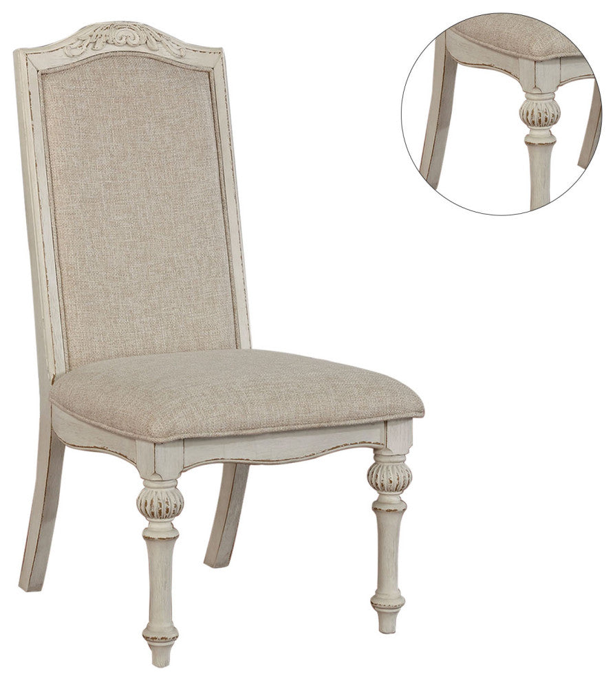 Set of 2 Padded Side Chairs, Antique White
