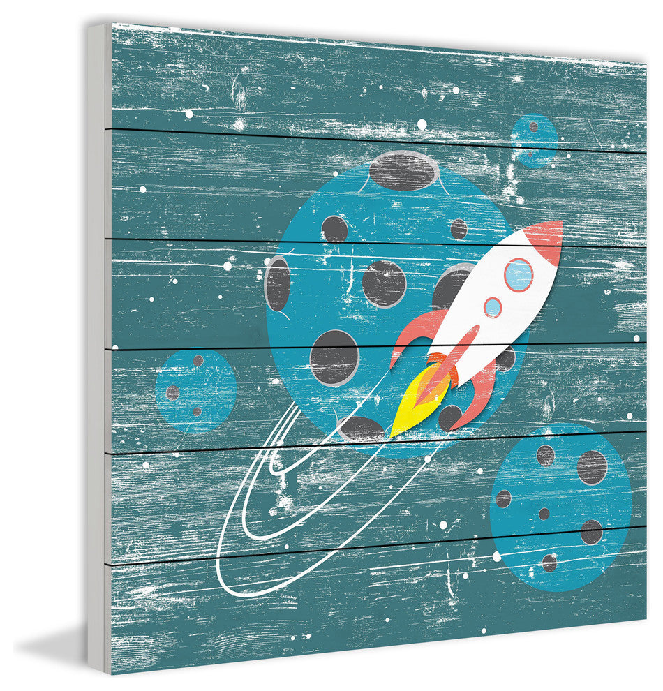 "In Orbit" Painting Print on White Wood, 40x40