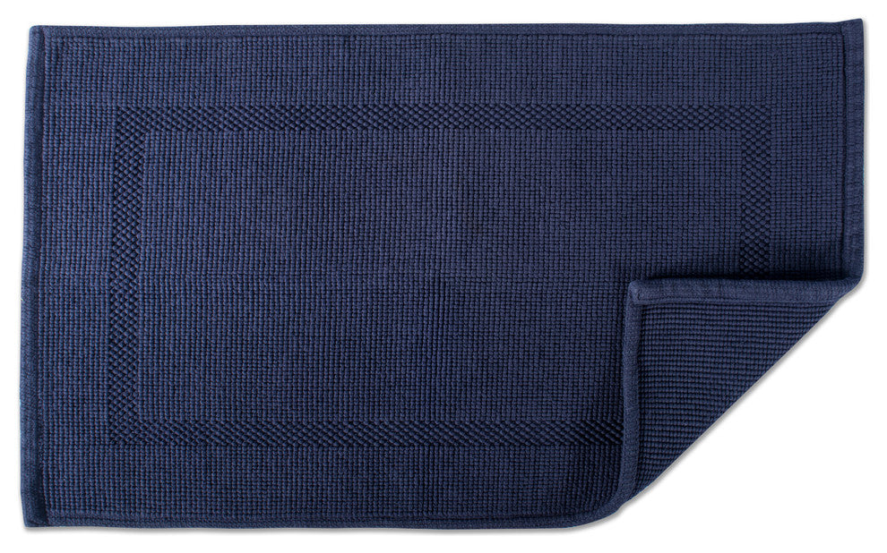 Navy Jacquard Bordered Bath Mat