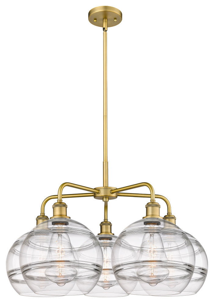 Ballston-Rochester 5-Light 28" Stem Chandelier, Brushed Brass, Clear