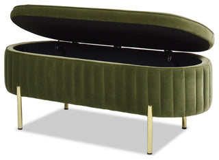 Chloe Modern Glam Storage Bench, Olive Green Performance Velvet