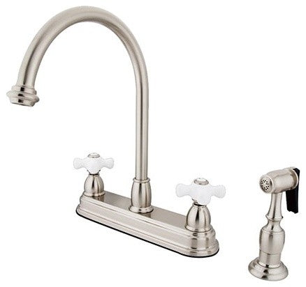 Restoration Two Handle 8" Kitchen Faucet with Brass Sprayer