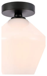 Gene 1 Light Flush Mount in Black with Frosted White Glass