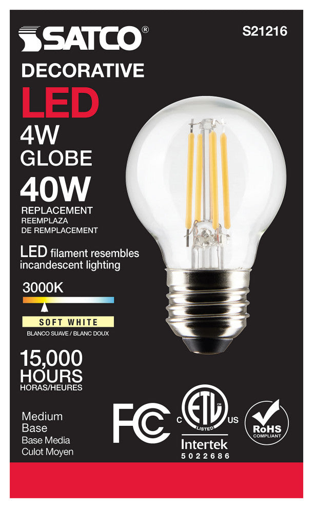 4W G16.5 LED, Clear, Medium Base, 90 CRI, 3000K, 120V