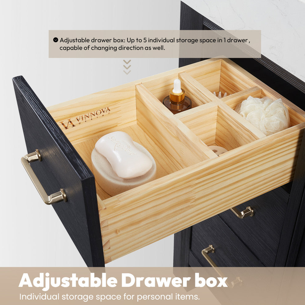 Leon Bath Vanity With Composite Stone Top, Fir Wood Black, 48", No Mirror