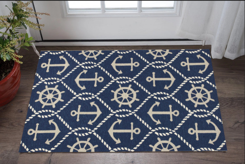 2' X 3' Navy Blue Nautical Handmade Indoor Outdoor Area Rug