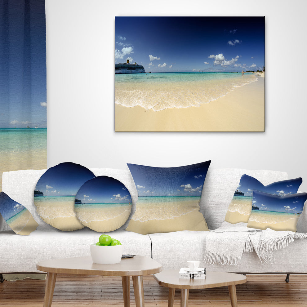 Crystal Waters of Grand Cayman Seashore Photo Throw Pillow, 18"x18"
