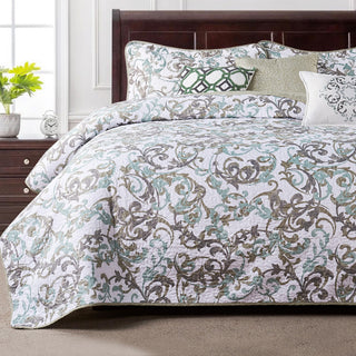 Serenta Ravello Scroll Printed Quilted 6 Piece Bed Spread Set, Teal / Turquoise, Queen