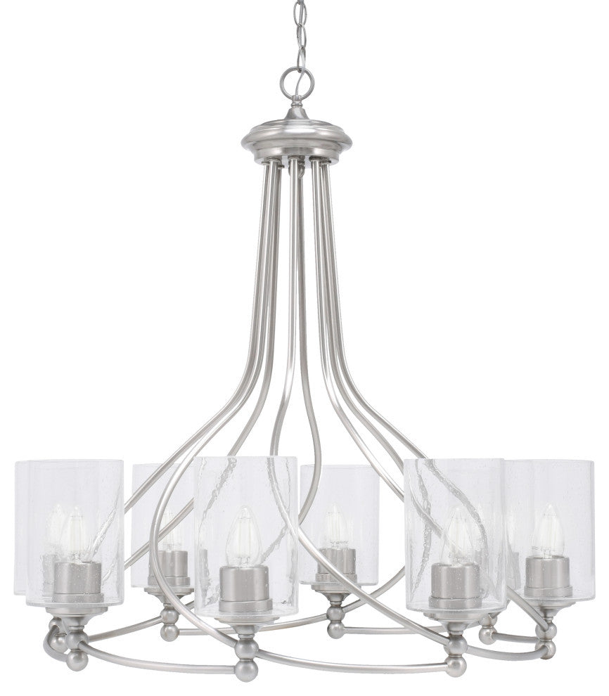 Paramount 8-Light Chandelier, Brushed Nickel, 4" Clear Bubble Glass