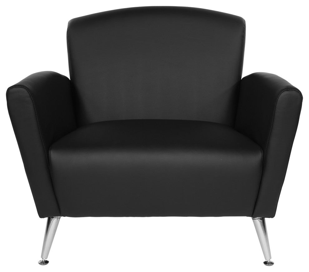 Club Chair, Dillon Black Bonded Leather With Chrome Legs