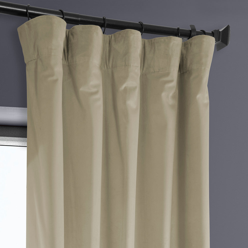 Heritage Plush Velvet Curtain Single Panel, Light Beige, 50"x108"