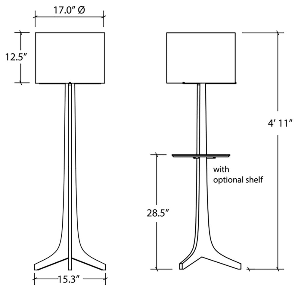 Nauta Floor Lamp, Brushed Brass, Walnut, Black Amaretto, Matching Wood Shelf With Exposed Top Surface