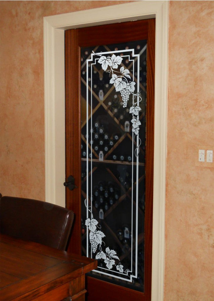 Wine Door - Vineyard Grapes Cascade - Primed - 28" x 84" - Knob on Left -...