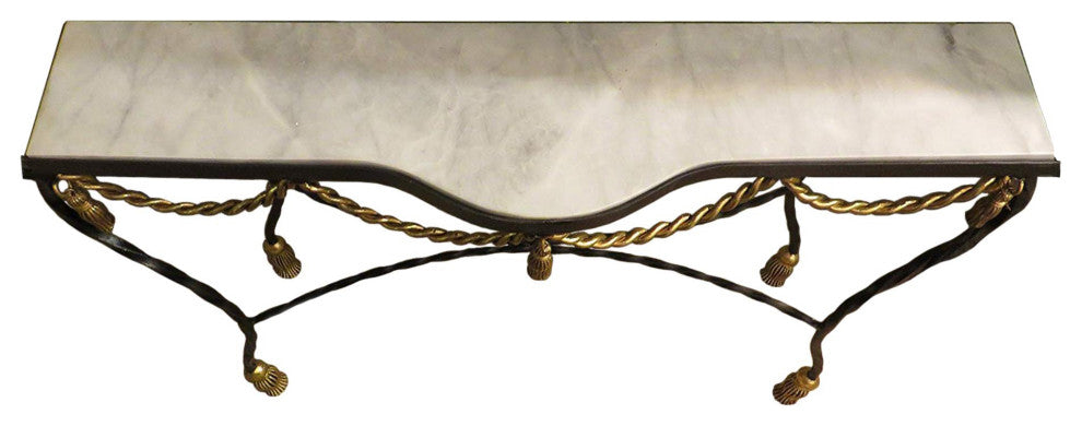 Black Gold Iron Swag Tassel Console Table Ornate Marble Metal Sofa Rope 36"