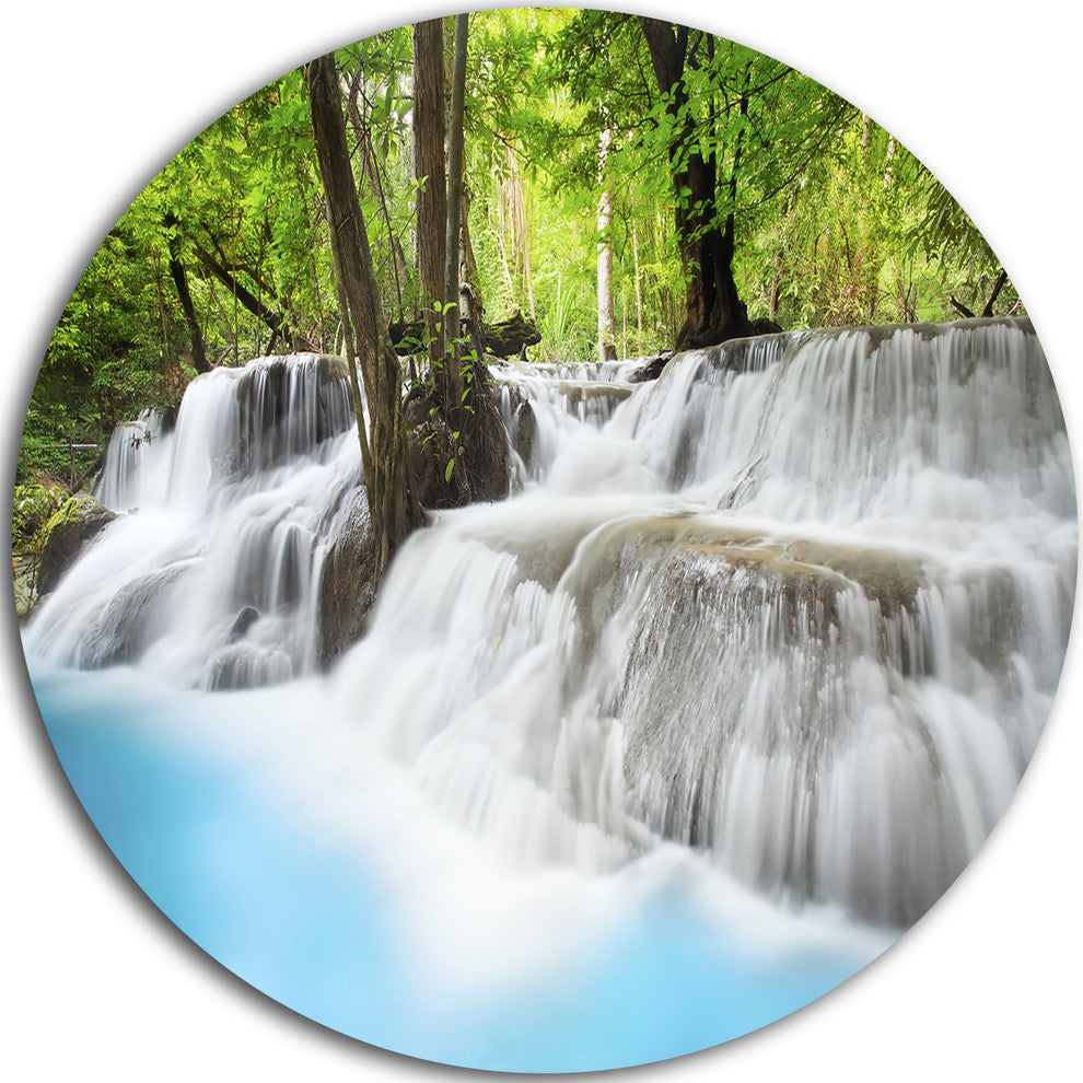 Erawan Waterfall, Photography Round Metal Wall Art, 11"