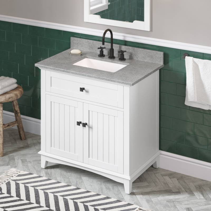 Savino Modern 36" White Single Sink Vanity, Steel Grey Cultured Marble Vanity To