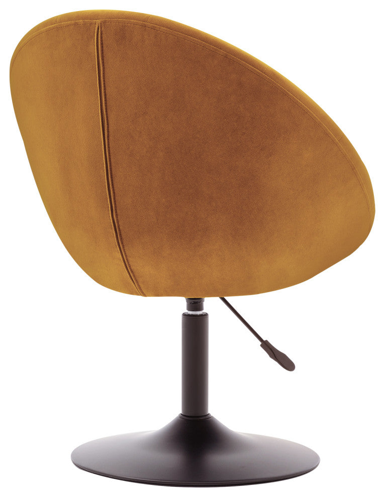 Button Tufted Swivel Velvet Papasan Chair, Earthy Yellow