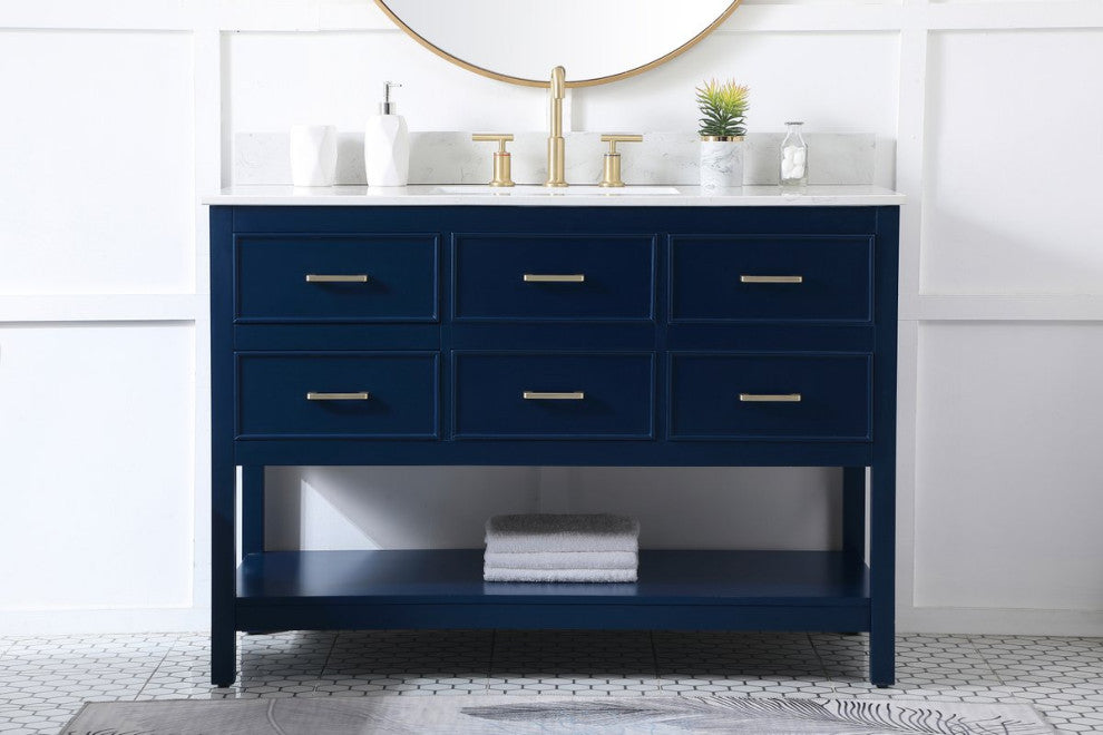 Skylar 48" Single Bathroom Vanity, Blue, With Backsplash