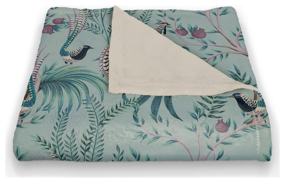 Chinoiserie Birds On Branches Blue Purple 50x60 Coral Fleece Blanket