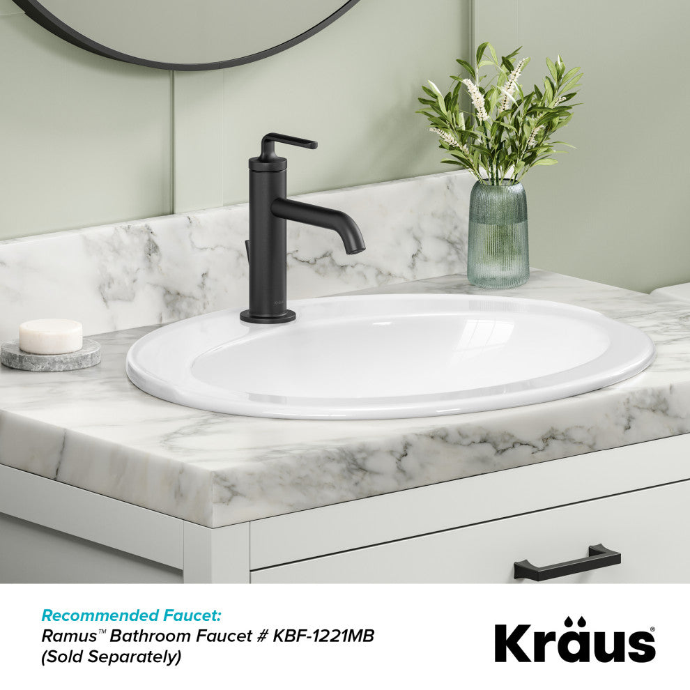 KRAUS Elavo 22 in. Oval Porcelain Ceramic Self-Rimming Drop, Bathroom Sink