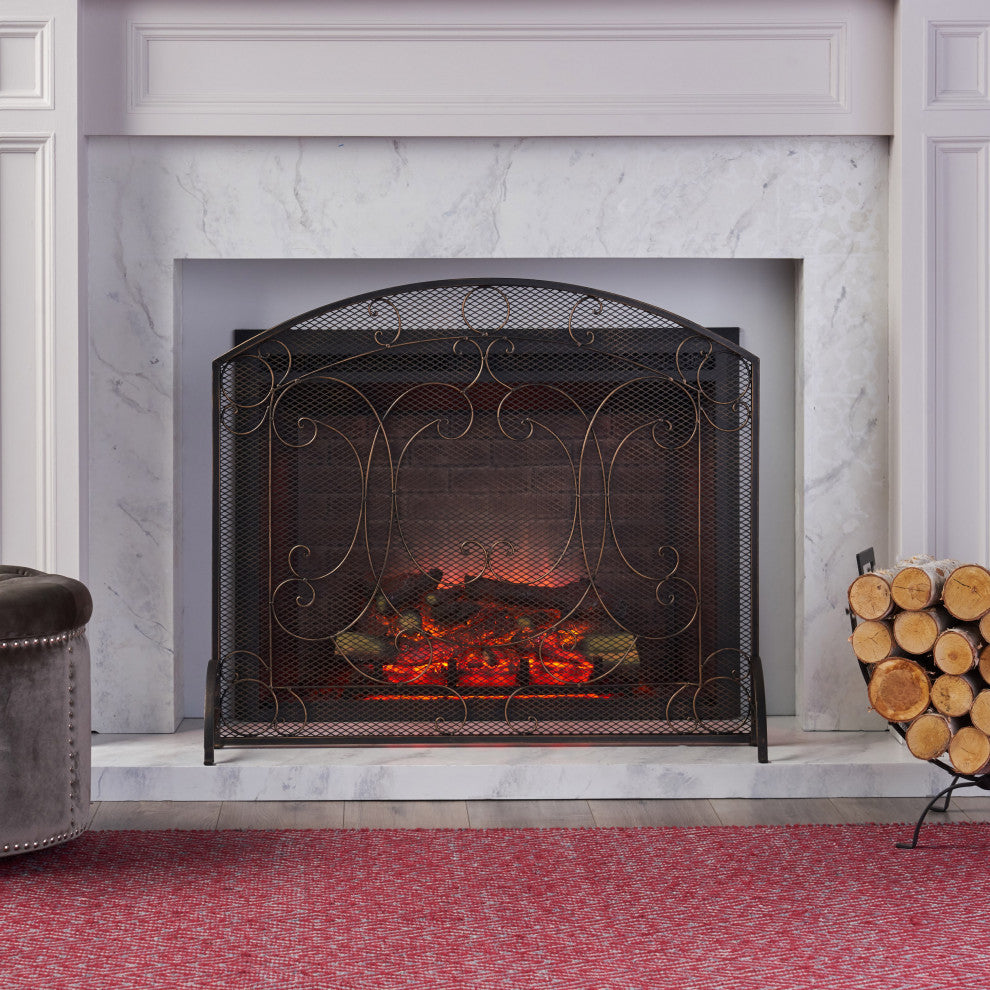 Ella Iron Fireplace Screen, Black Brushed Gold