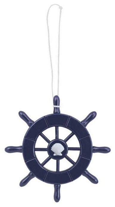 Dark Blue Decorative Ship Wheel With Seashell Christmas Tree Ornament 6''