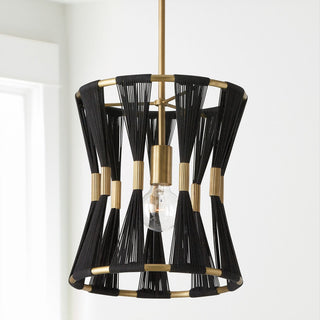 Capital Lighting Bianca 1-Light Pendant 341111KP Black Rope and Patinaed Brass
