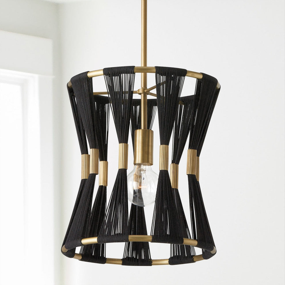 Capital Lighting Bianca 1-Light Pendant 341111KP Black Rope and Patinaed Brass