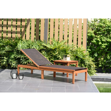 Amazonia 1-Piece Sling Chaise Patio Lounger | Eucalyptus Wood, Brown