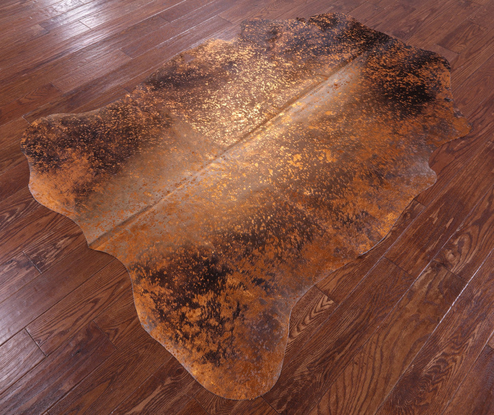 Orange Metallic Cowhide Rug 6' 3" X 5' 0" C2160