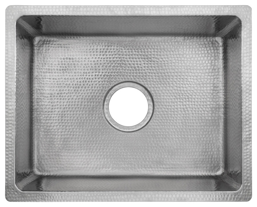 20" Rectangle Hammered Copper Kitchen/Bar/Prep Single Basin Sink, Nickel