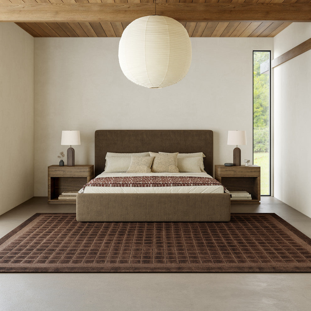 Fritz Checkered Wool Area Rug, Brown 6' x 9'